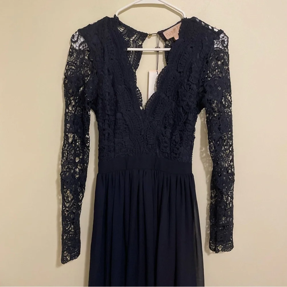 Club L London Beach Indigo Gown Sz 6 Lace Torso Long Sleeve